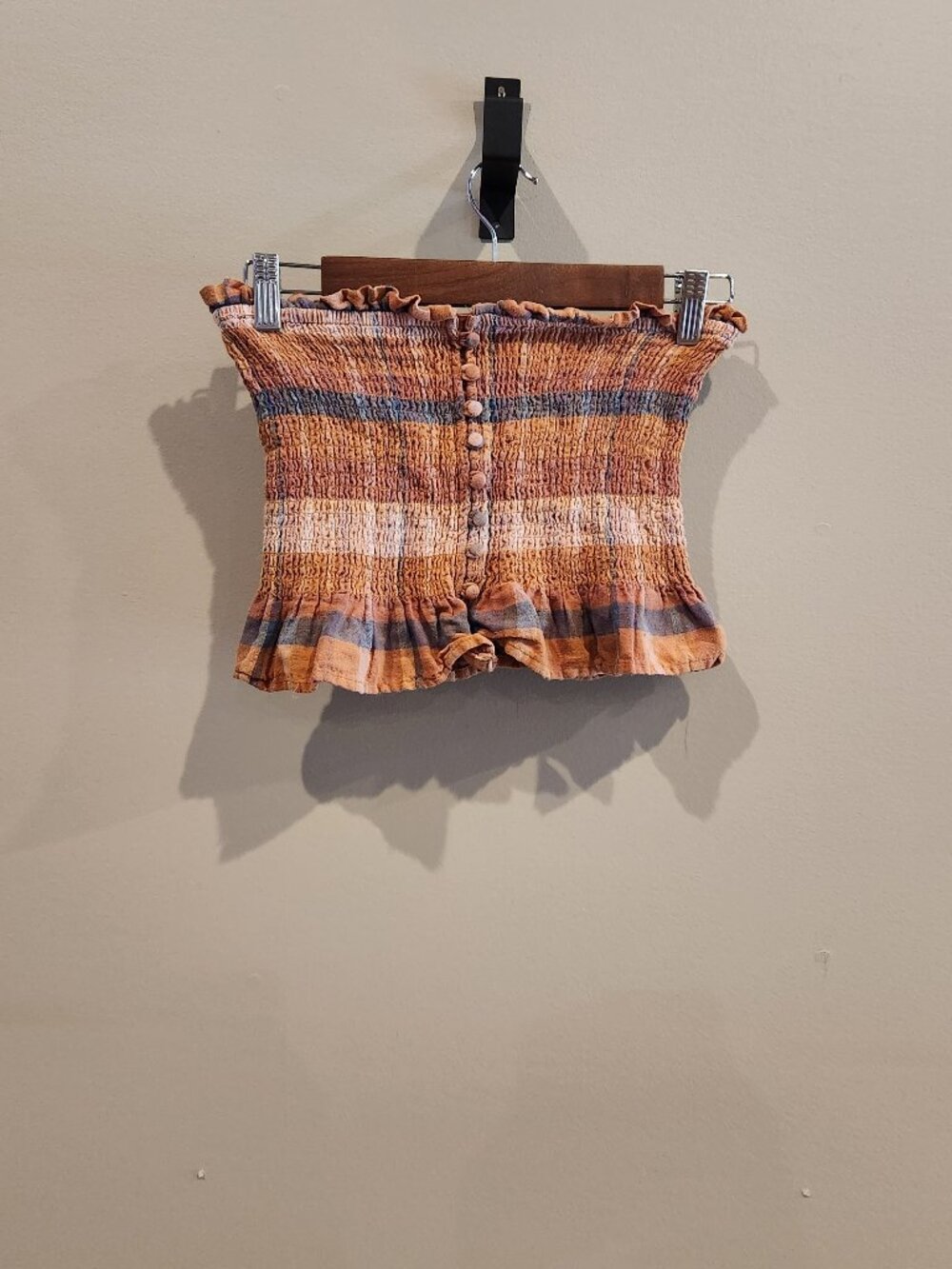 American Eagle Smocked Plaid Tube Top Size Small Ruffle Hem